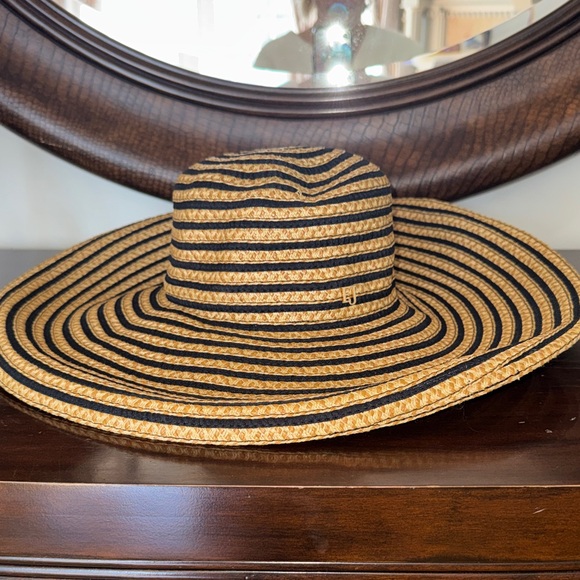 Eric Javits Accessories - Eric Javits Black and Tan Striped Wide Brim Sun Hat